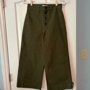 Madewell green wide-leg cropped pants, size 27